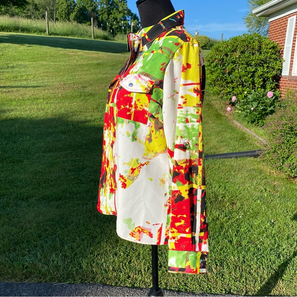 -Tracy M Zip Up Front L/S Colorful Collared Blouse Women's Large - Picture 7 of 12